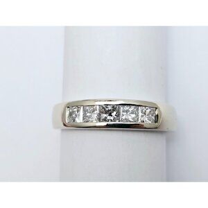 Unique 14K White Gold Princess Cut Invisible Setting Diamond Wedding Band Ring